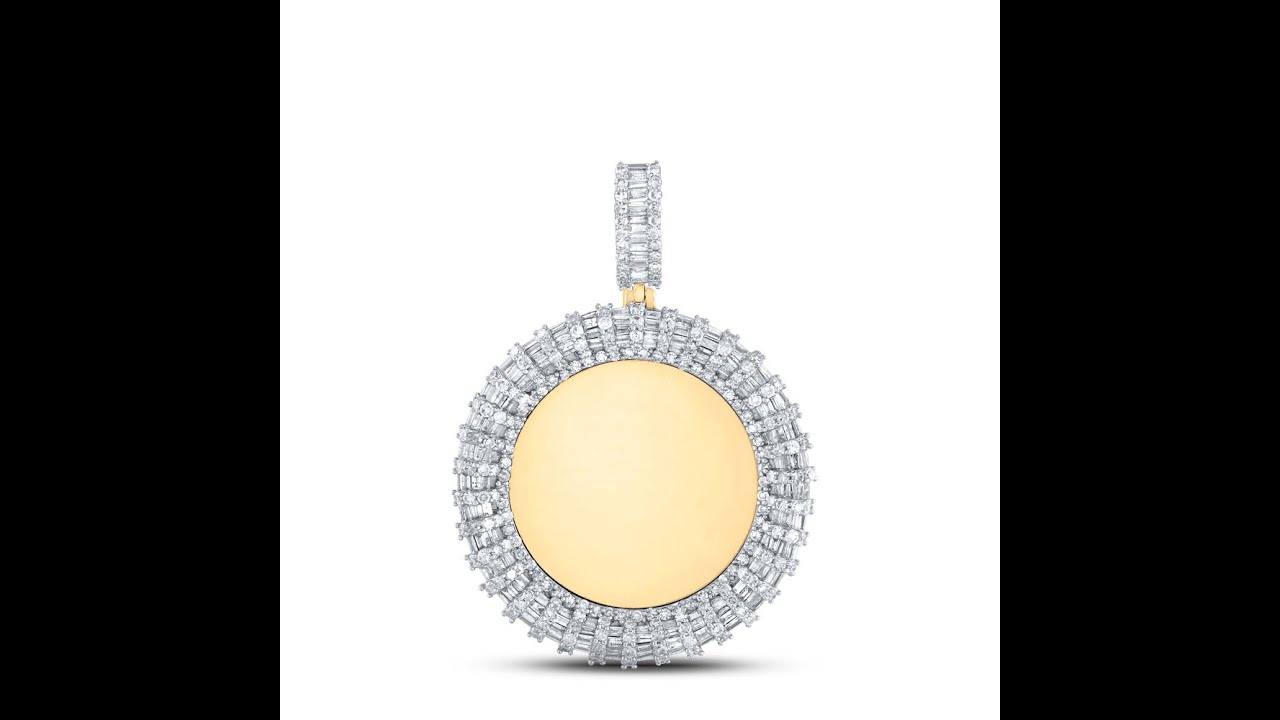 Baguette Diamond Photo Picture Memory Pendant 10K Yellow Gold
