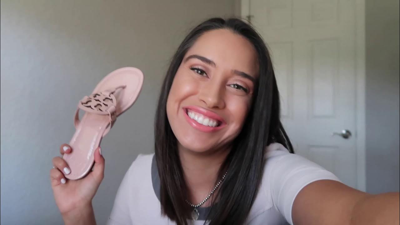 Tory Burch Seashell Pink Miller Sandals - YouTube