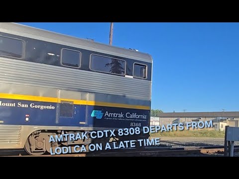 Near miss! Amtrak CDTX 8308 departs from Lodi, CA on a late time! - YouTube