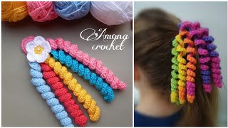 crochet curly Tie hair easy for beginners كروشية ربطة شعر /توكة للبنات سهله للمبتدئين