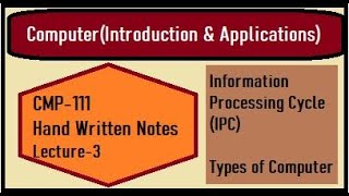 Information Processing Cycle(IPC) | Types/Forms of Computer | Cmp-111 | lecture-3 in Hindi / Urdu