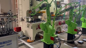“4-Axis Robot Arm Synchronizes 3 Press Machines | Full-Auto Stamping Line in Action”