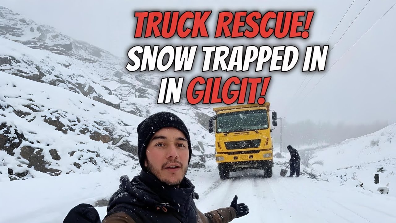 Rescued a truck trapped in snow during snowfall in Gilgit Baltistan🥶