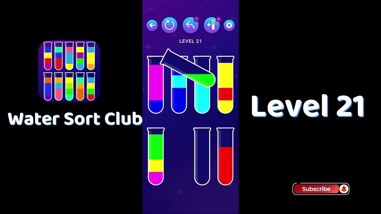 🎮 Water Sort Club Level 21 Walkthrough | Fun Liquid Sorting Game 💧 | SolutionGuruji