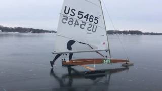 Watch a running start for ice boat sailing