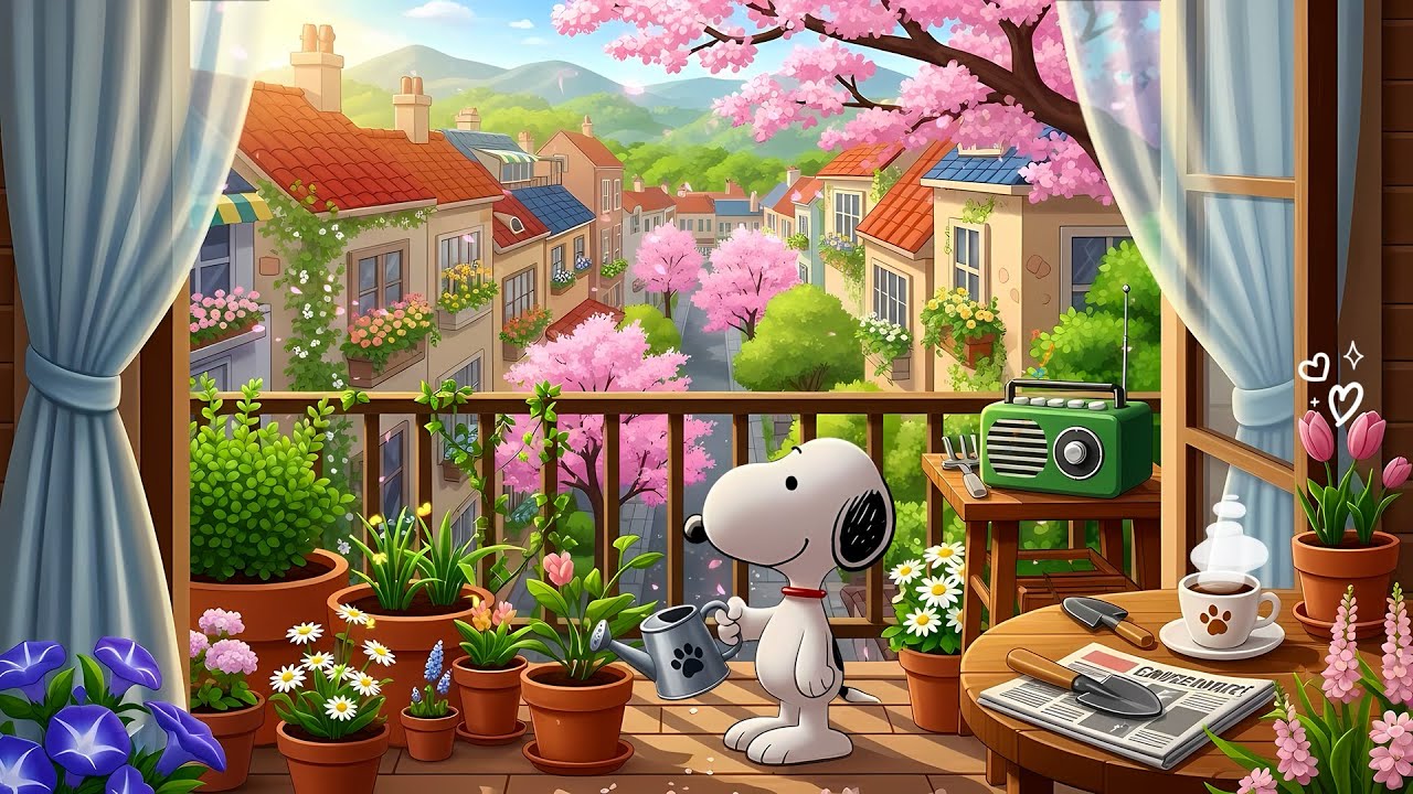 Peaceful Spring Morning with Snoopy 🌸 Green Balcony Chill Lofi Flower 🌼 Chill Lofi Beats to Relax