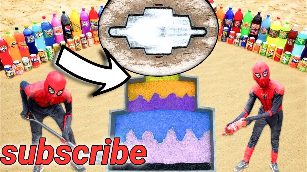 How to make Rainbow Birthday Cake with Orbeez, Giant Sprite Mirinda, Coca Cola & Mentos 