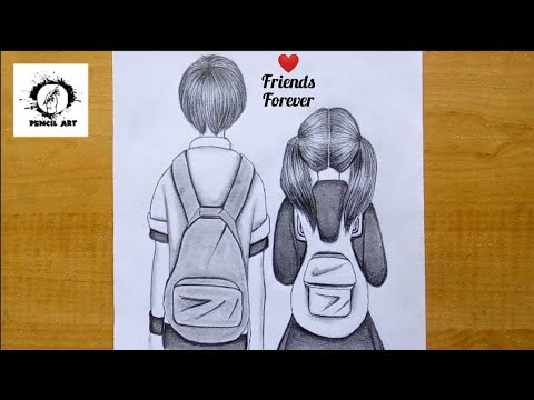 Cute School Friends Drawing From Back Side Easy School Boy And Girl Friendship Day Drawing Youtube