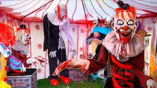 Scary Animatronic Clowns In Halloween Yard Display