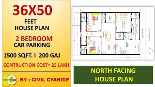 36X50 Feet हाउस प्लान II 2 BHK हाउस प्लान