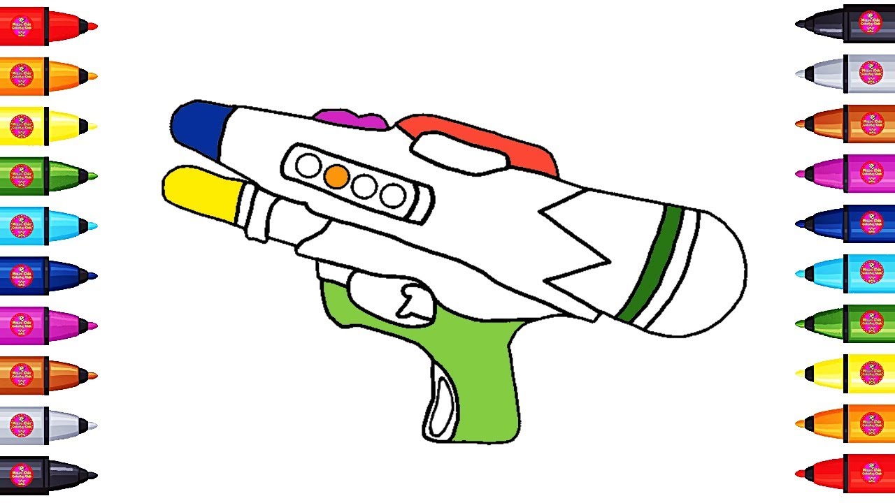 How to Color Water Gun Coloring Pages with Colorful Markers, Art Colors