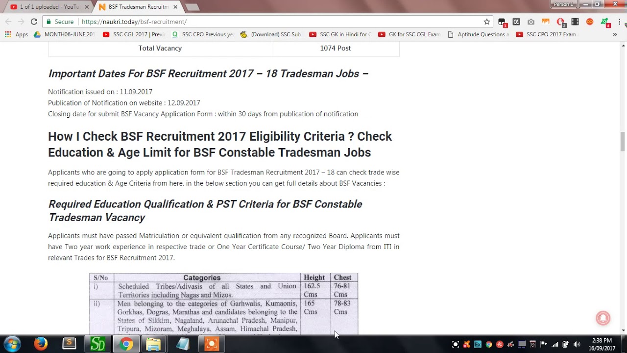 BSF Tradesman Recruitment 2017 – 18 Apply Form For 1074 BSF Constable