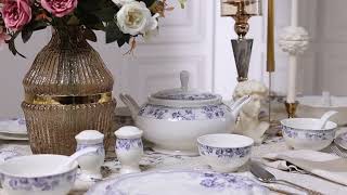 Vigneto | Luxurious Jardin de Jouy Fine Porcelain Dinner Set Geo Embossed Dinner Set