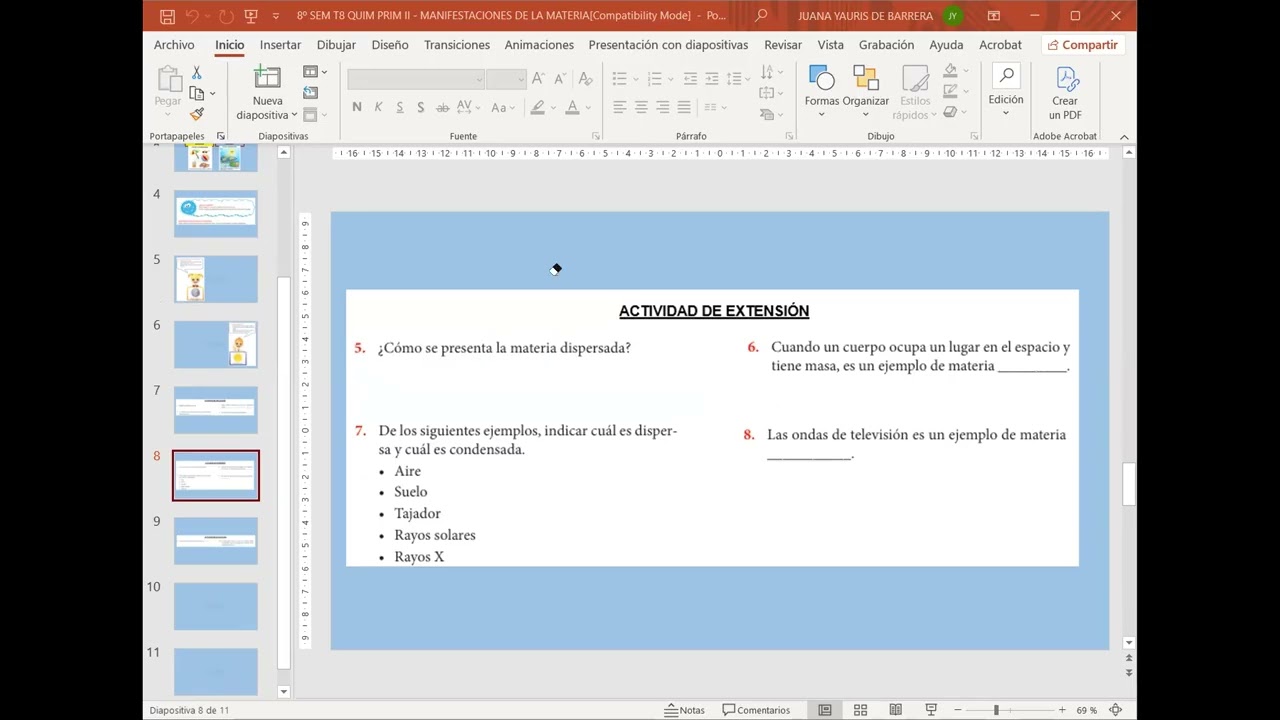 8º SEM T8 QUIM PRIM II   MANIFESTACION DE LA MATERIA