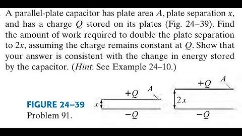 A parallel-plate capacitor has plate area plate separation and has a charge stored on its plates (