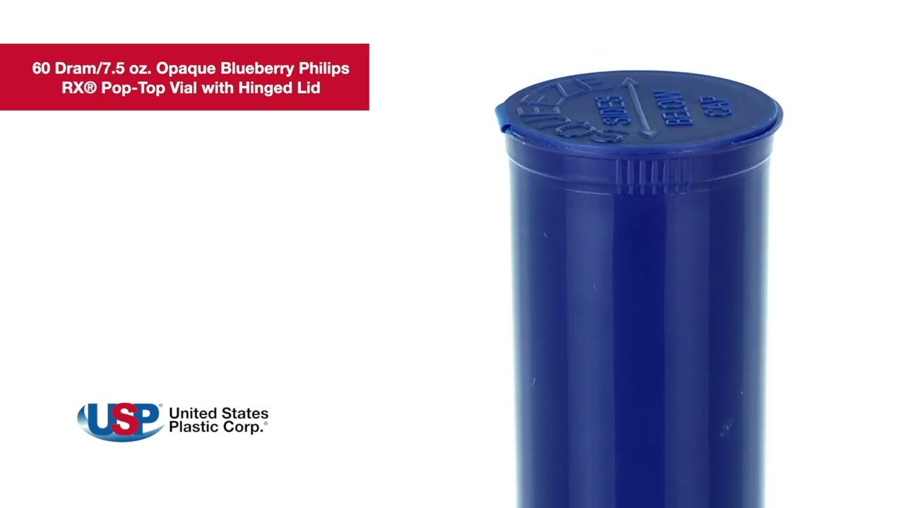 60 Dram Opaque Blueberry Philips RX® Pop-Top Vial with Hinged Lid | U.S. Plastic Corporation®