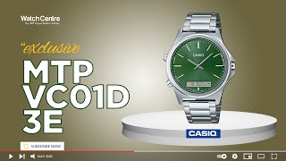 Casio MTPVC01D3E Analog Digital Men's Quartz Wrist Watch in Silver Chain & Green Dial