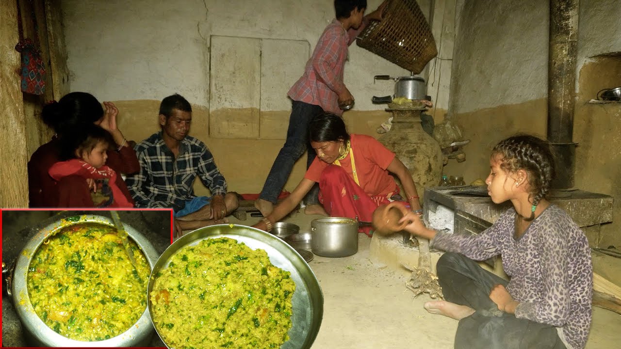 The family of Dharme, living in the rural area, enjoyed recently gathered agricultural sustenance ||