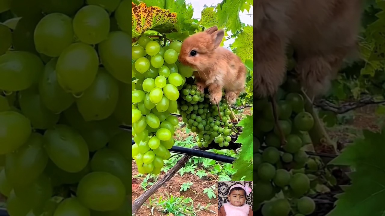 cute little bunny eats juice grapes 🍇 
