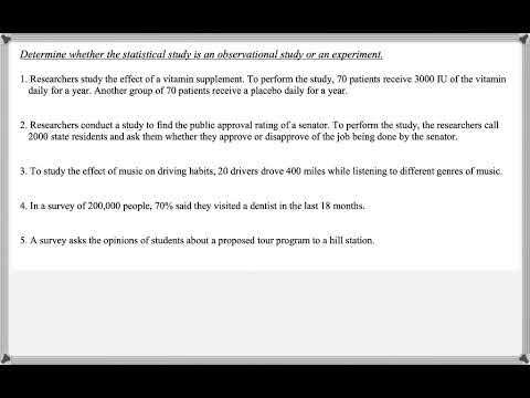 Math 209 : 1.4 #1, #2 (Statistics Tutorial : Observational Study vs Experiment)