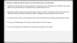 Math 209 : 1.4 #1, #2 (Statistics Tutorial : Observational Study vs Experiment)