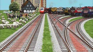 7 Locomotives Run ⛽️ At Curved Bumpy Branched Railroad Tracks/ train simulator/ dieseltrains #video 