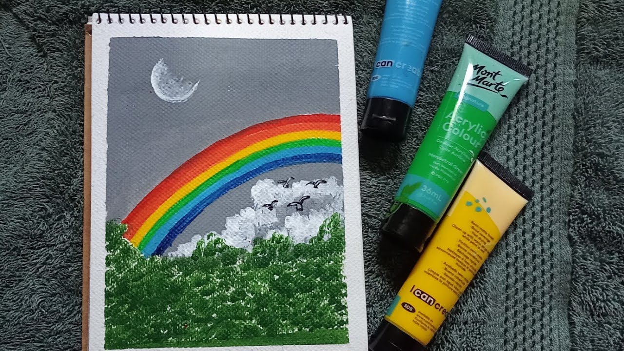 Rainbow weather scenery painting ||Acrylic painting for beginners