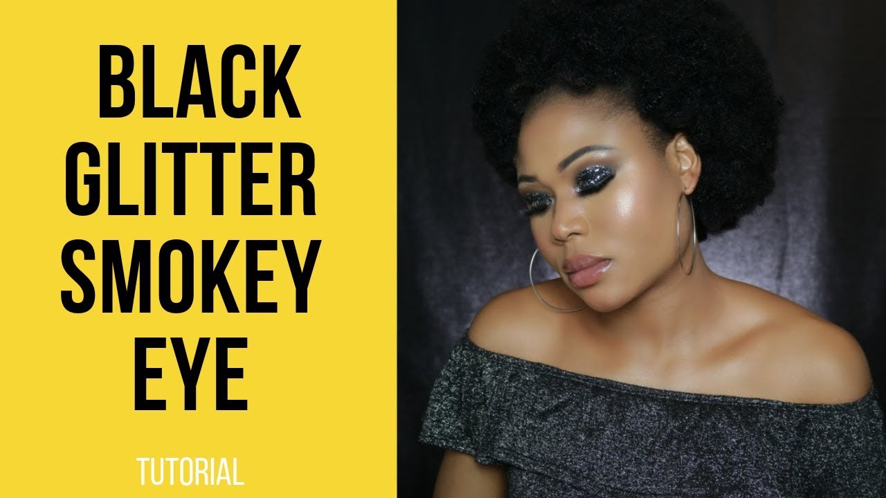 BLACK GLITTER SMOKEY EYE TUTORIAL FOR BEGINNERS HOW TO CUT CREASE FOR