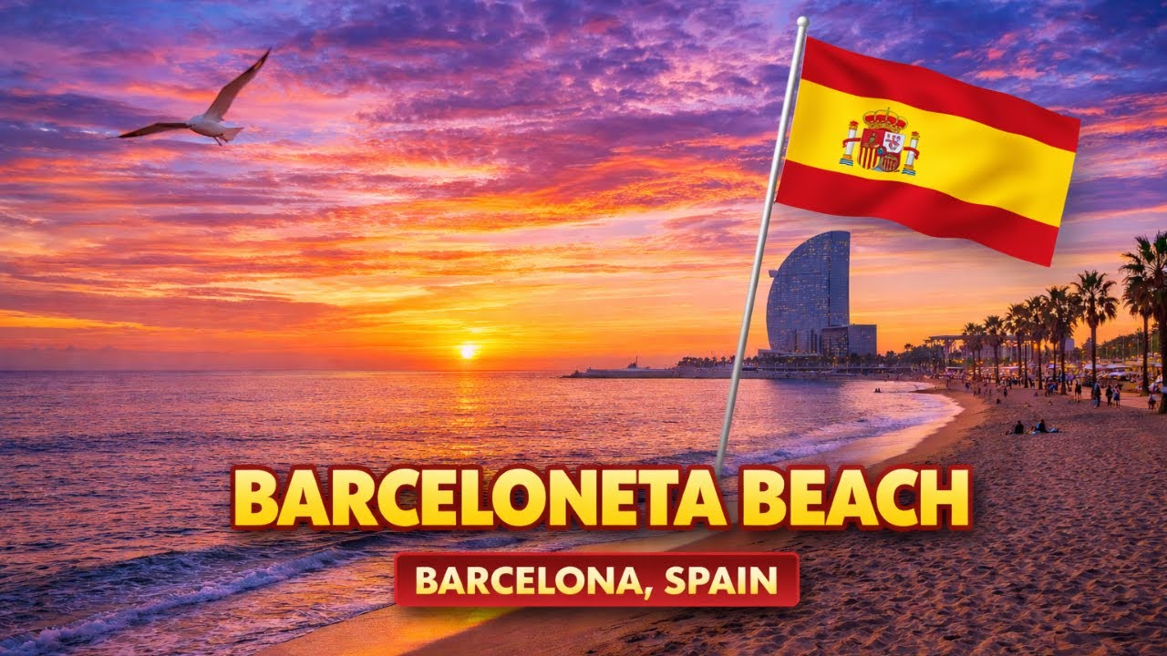 Barceloneta Beach Sunrise Walking Tour 🌅  🇪🇸 | Barcelona POV Walk | 4K