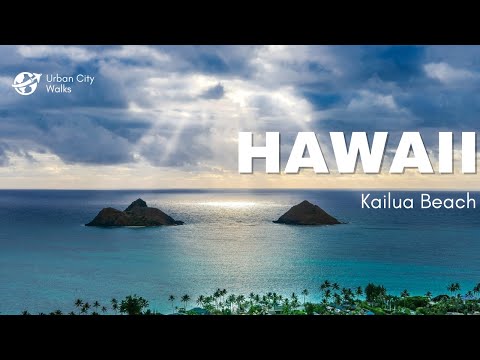 [4K] Kailua Beach in Oahu Hawaii USA - Walking Tour & Travel Guide 🎧 Relaxing Beach Waves Sound