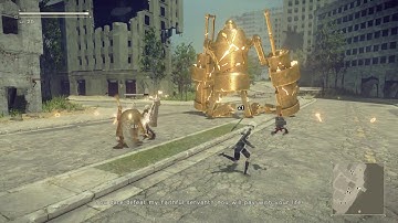 Nier: Automata Route B - The Machine Surge: Gold Goliath & Small Stubby "Damn It All" Hacking Combat