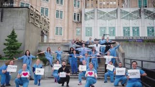 Harborview staff demonstrates social distancing