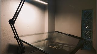 unboxing and assembling drafting glass table + LED folding metal desk lamp from shopee