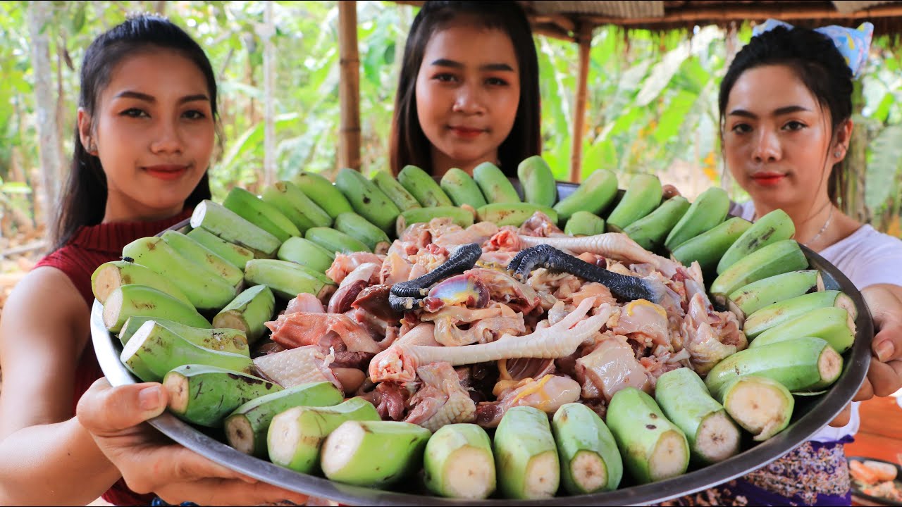 Cooking chicken fry with green banana recipe - Natural Life TV