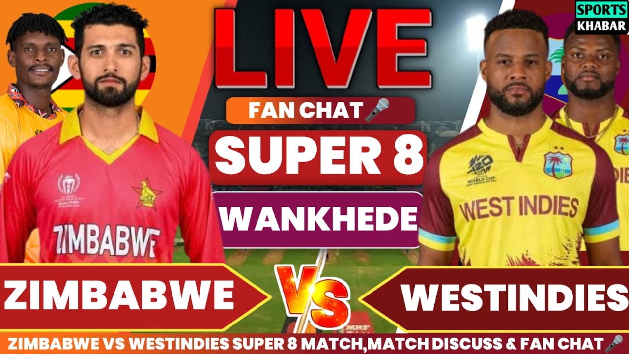 Zim vs Wi T20 WC Super 8 Match 44 WI BAT | Zimbabwe vs Westindies Live Cricket Score & Fan Chat🎤