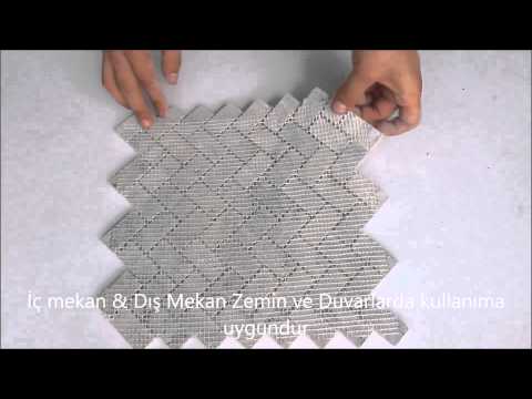 TRAVERTEN MOZAİK DOĞAL TAŞ MODELLERİ- 2.3x4.8 Gümüş Traverten  Fileli Derzli Mozaik Zigzag
