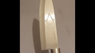 HOW TO Knife blade etching in 5 min: Toilet paper + water + battery