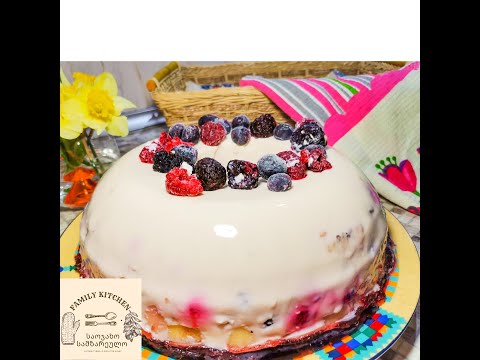 Ჟელეს ტორტი, არაჟნის და ხილის. Ჟელატინი,  Jello cake with  sour cream and fruit, gelatin