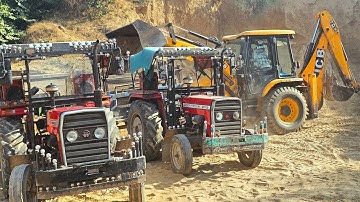 Massey Ferguson and Mahindra 475 Tractor Loaded with Red Mud Overturned JCB | Jcb Tractor Stuck Mud