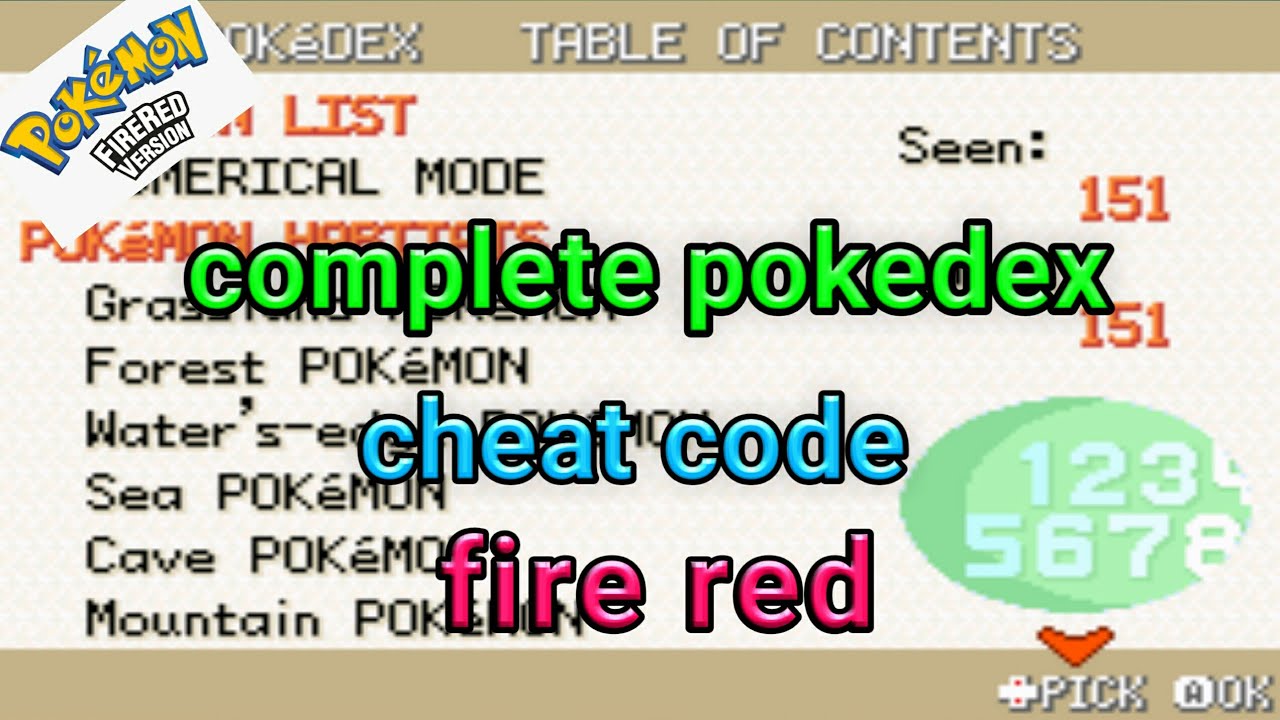 Complete pokedex in pokemon fire red, complete pokedex cheat code