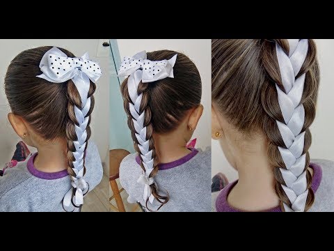 Penteado festa infantil com fitas / tranças com fitas penteado