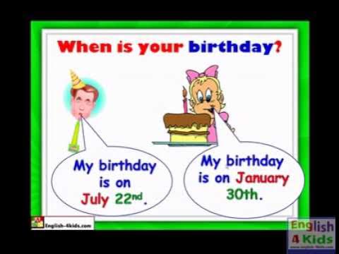 When is your birthday. Look at the pictures and say what the children are. Happy birthday to a student. Where are their birthdays. Birthday discussion questions.
