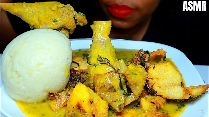 ASMR FUFU WITH COCO YAM SOUP, HARD CHICKEN, FISH. NIGERIAN /AFRICAN FOOD MUKBANG. eating sounds