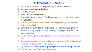Self Introduction for Freshers in Interview - YouTube