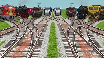 8- Trains Crossing By Forked Trains Railroad Crossing Tracks-train videos indian railways games