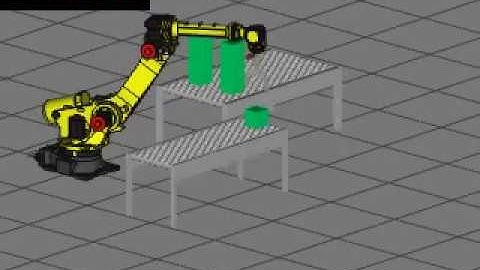 Roboguide. Pick-Place simulation. Two conveyors