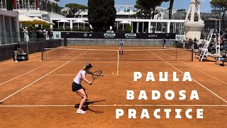 Paula Badosa practicing at Internazionali BNL d’Italia | court level view