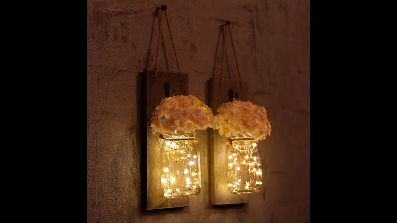 Rustic Wall Sconces Mason Jar Sconces Handmade Wall Art Hanging Design with Remote Control LED Fairy