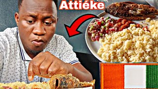 Eating Ivory Coast local food | Attieke In Abidjan, you must try this!