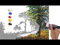 How to Paint Trees in the Road in Acrylics / Time-lapse / JMLisondra